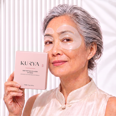 Woman wearing Kurya 3-piece collagen eye mask during her ritual